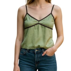 Vintage Y2K Old Navy Satin Camisole Top Lime/Olive Green Perfect Fit L